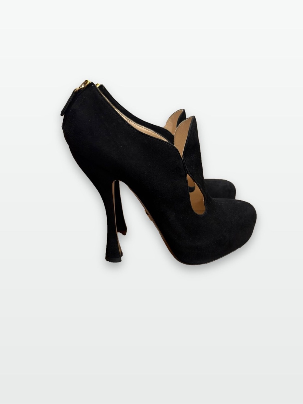 Prada Black Suede Women's Flats with Gold Accent